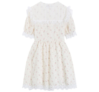 Kurzärmliges A-Linien-Kleid mit V-Ausschnitt und Spitze aa18