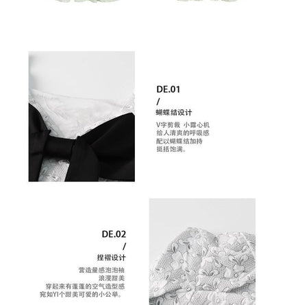 Robe trapèze courte à manches courtes et col carré à fleurs aa19