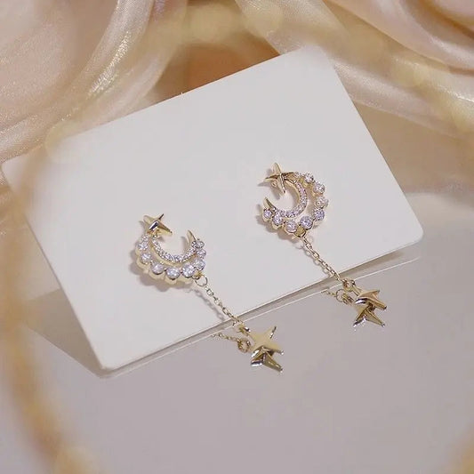 Kawaii Aesthetic Y2K Cute Fairy Moon Diamonds Crosses Earrings MK Kawaii Store