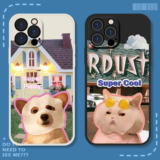 Coque de téléphone avec un chat et un chien drôles et mignons 