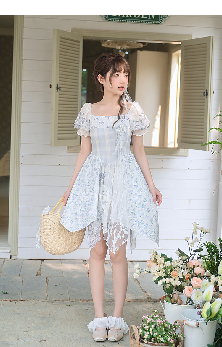 Robe Kawaii à fleurs printanières bleues ON628 