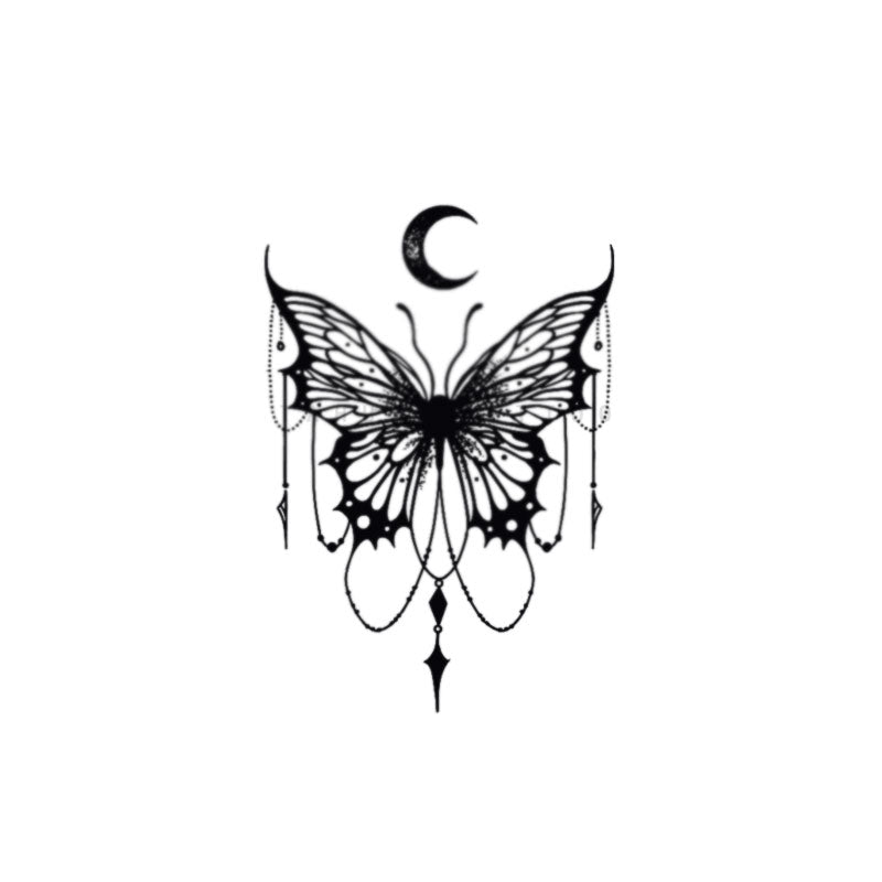 Sweet White Moon Butterfly Flower Tattoo Sticker