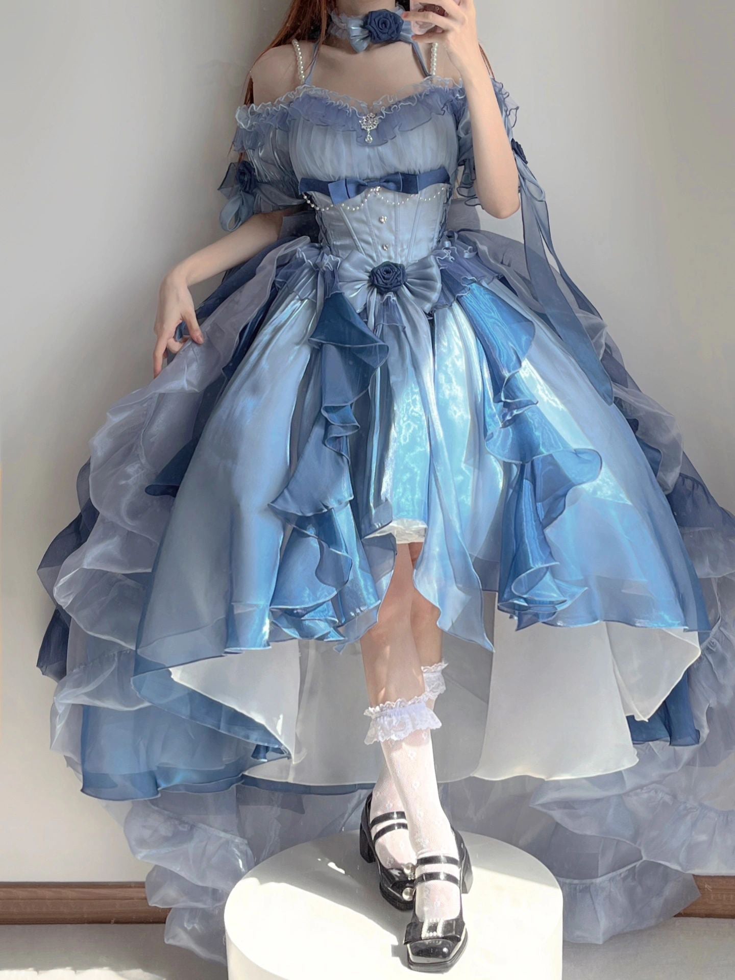 Jolie robe Lolita Kawaii à motif de méduses bleues ON821