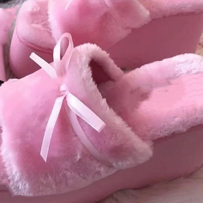 Pink Fluffy Sandals Ribbon Lace - Heartzcore