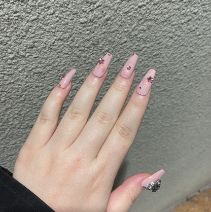 【Customize-made for 35 Days】Pretty Pink Star Heart Diamond Nails - Heartzcore