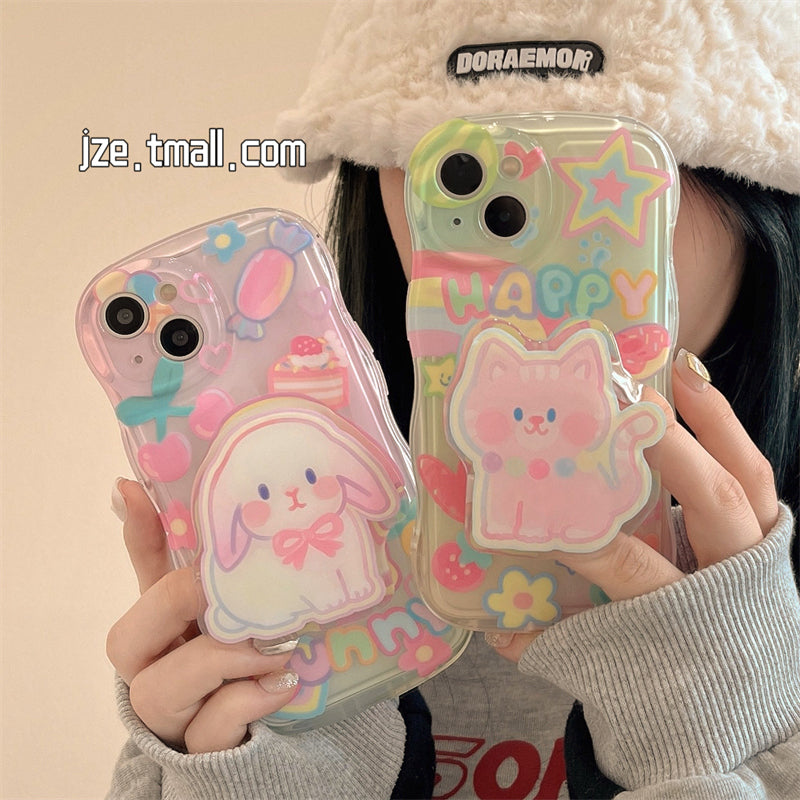 Coque de téléphone à motif de chat et de lapin 