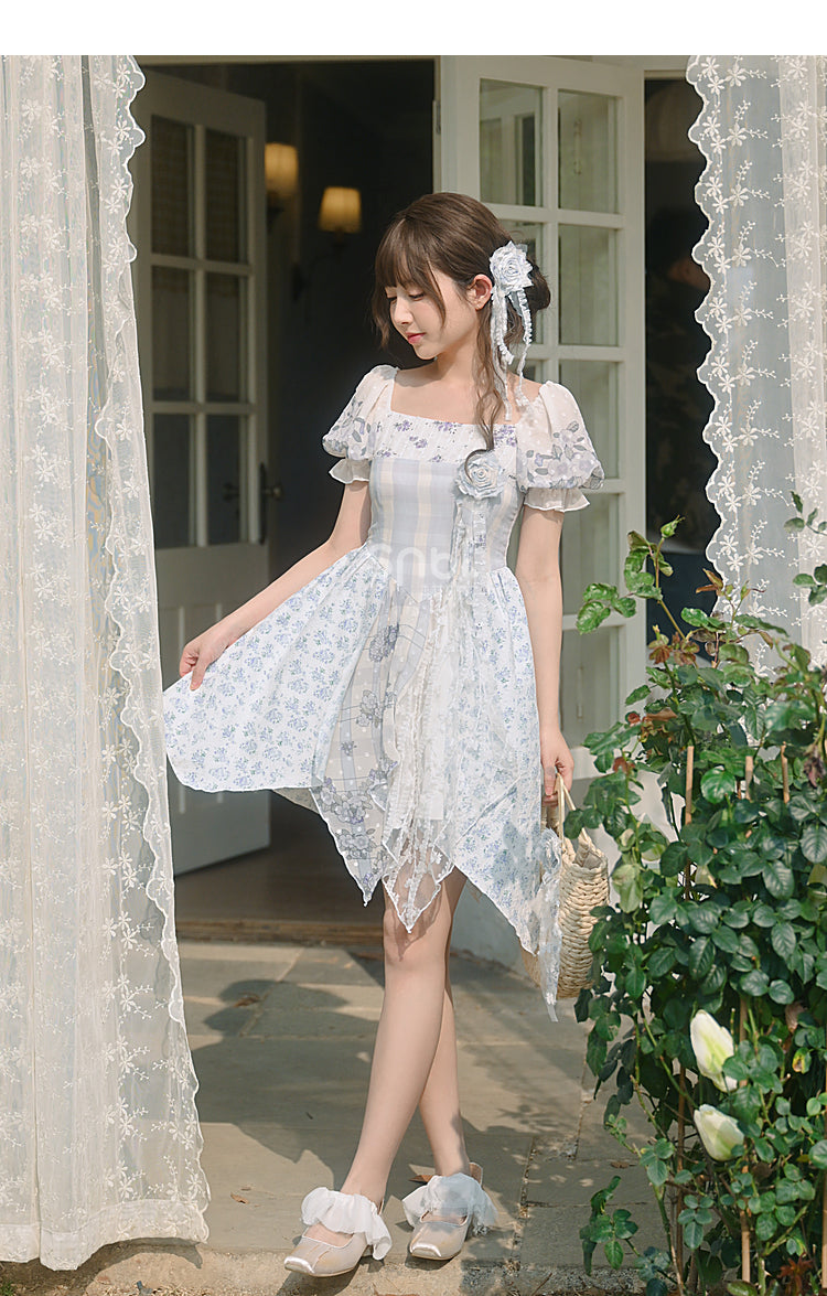 Robe Kawaii à fleurs printanières bleues ON628 