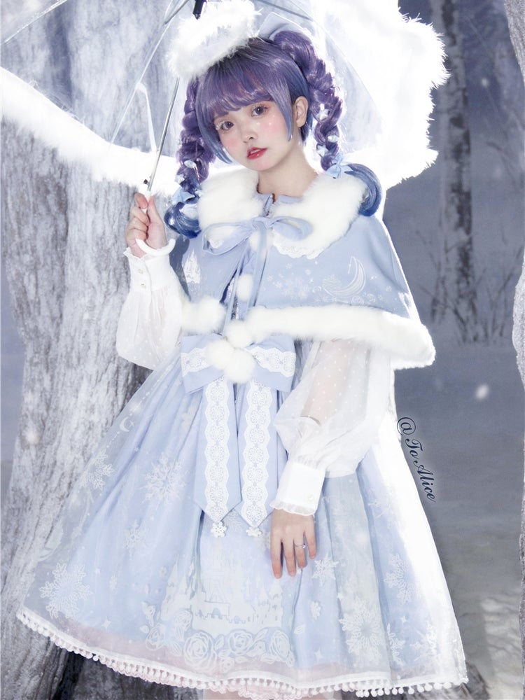 S/M Pink/Blue Kawaii Snow Fluffy Princess Dress and Cloak MK17182 - mkkawaiishop