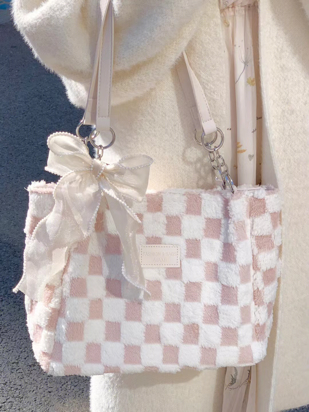 Ribbon Pink Checkered Bag - Heartzcore