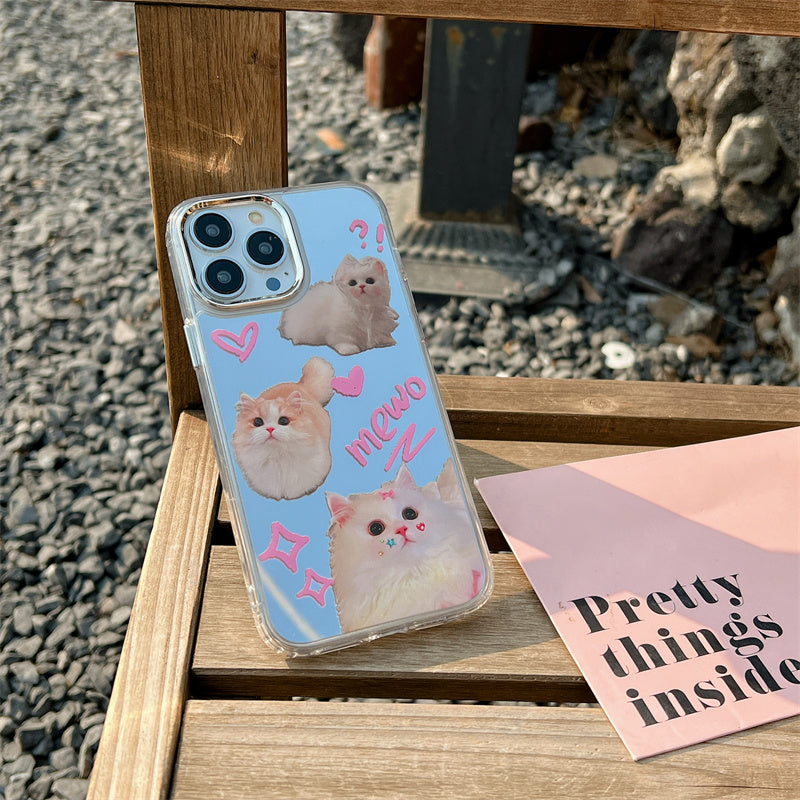 Étui de téléphone miroir à motif de chat mignon