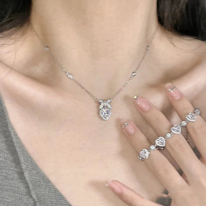 Cute Heart Bowknot Diamond Bracelet Heart Necklace  - Heartzcore