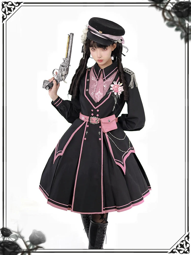 Black Pink Military Lolita Cape and Dress ON1089