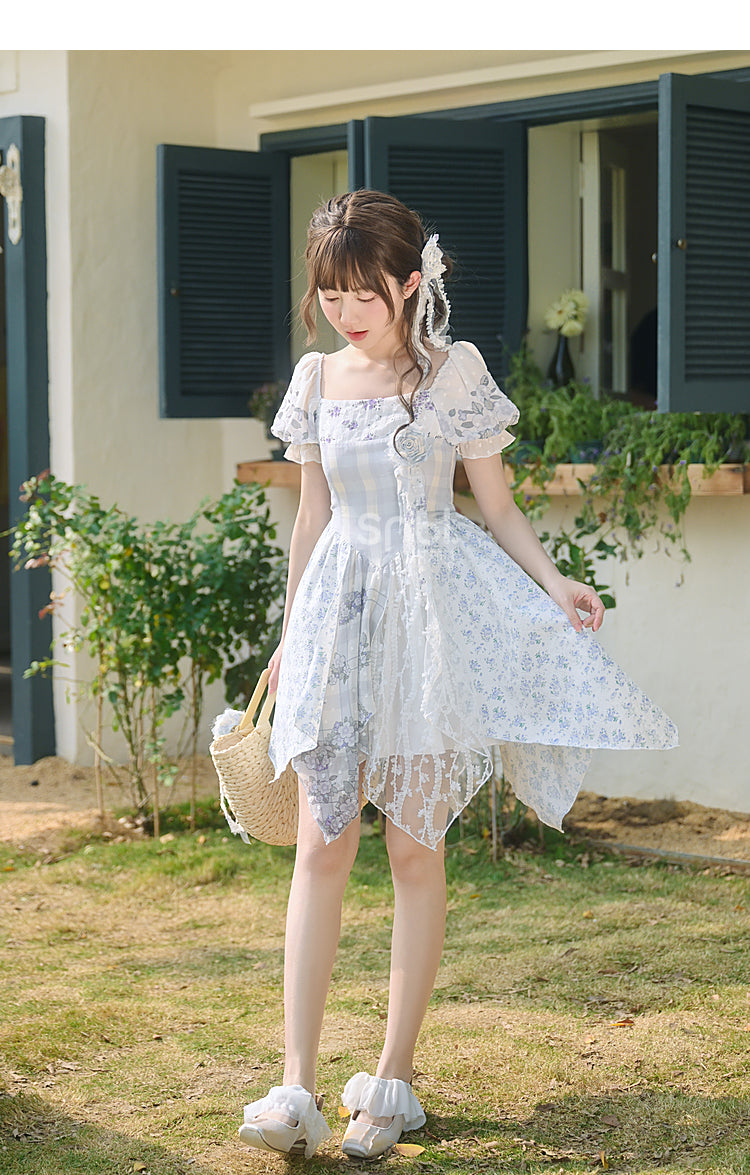 Robe Kawaii à fleurs printanières bleues ON628 