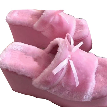 Pink Fluffy Sandals Ribbon Lace - Heartzcore