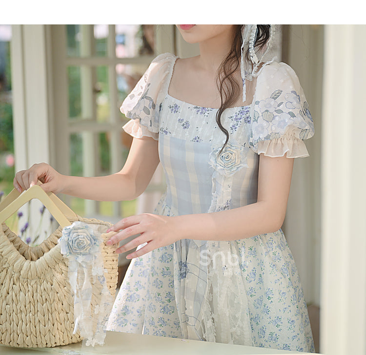 Kawaii Blue Spring Flowers Dress ON628