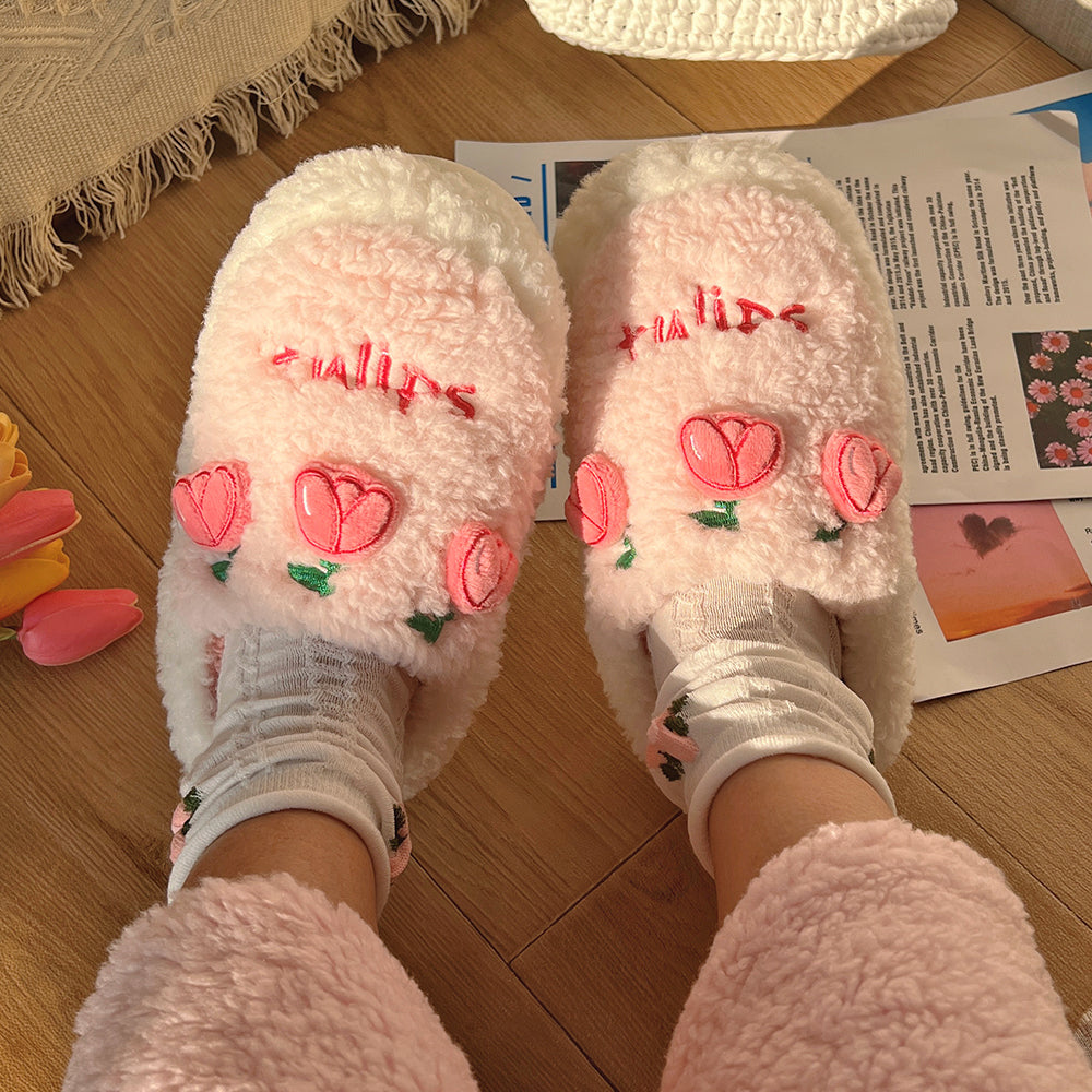 Chaussons d'hiver moelleux en forme de tulipe 