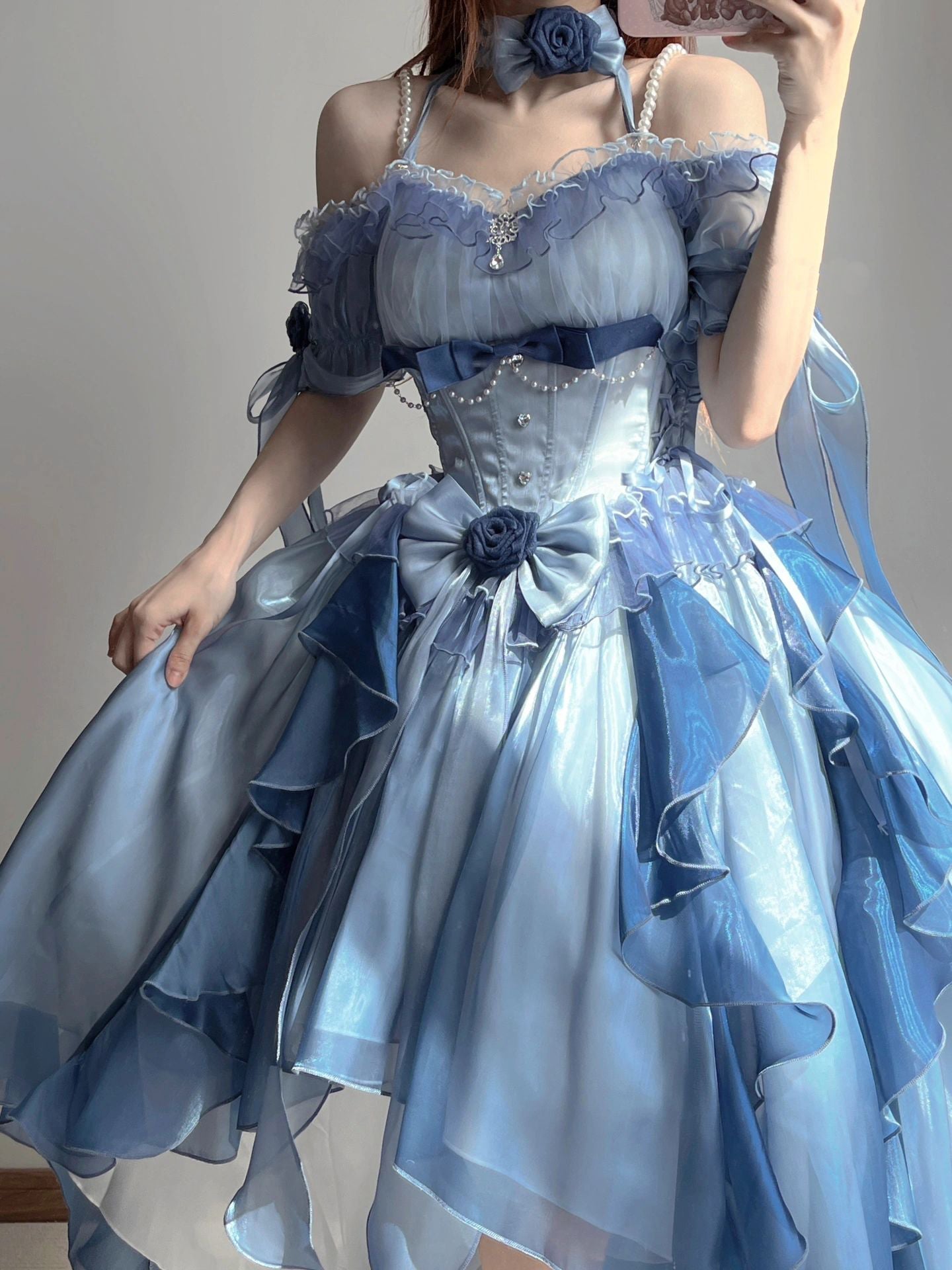 Jolie robe Lolita Kawaii à motif de méduses bleues ON821