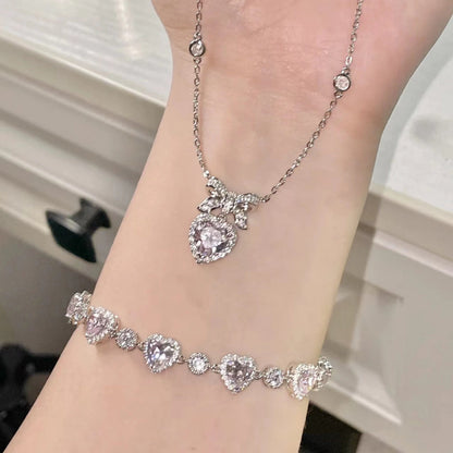 Cute Heart Bowknot Diamond Bracelet Heart Necklace  - Heartzcore