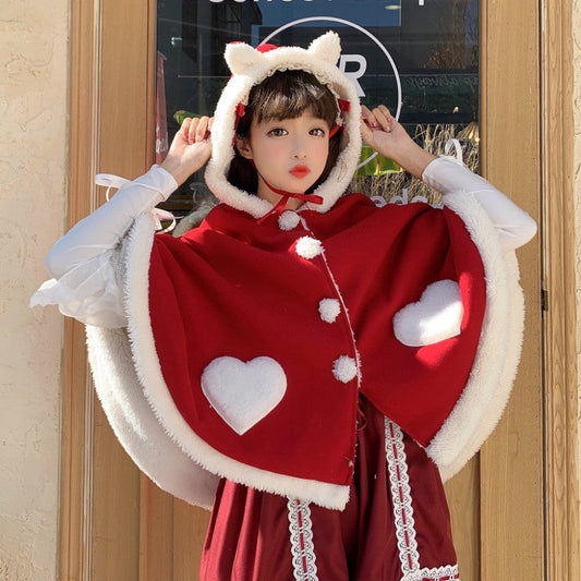 Cape Lolita Kawaii en forme de cœur rouge