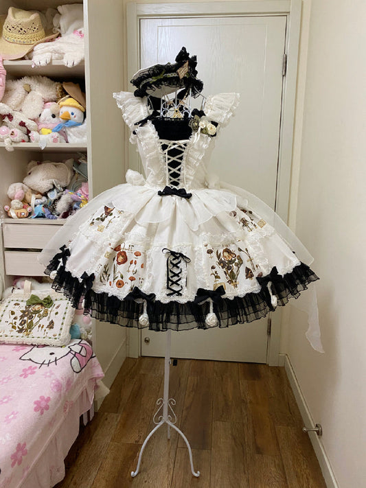 Robe Lolita parfaite à fleurs blanches et noires ON816