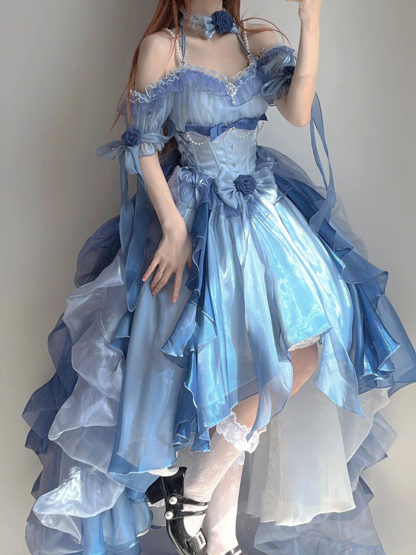 Jolie robe Lolita Kawaii à motif de méduses bleues ON821