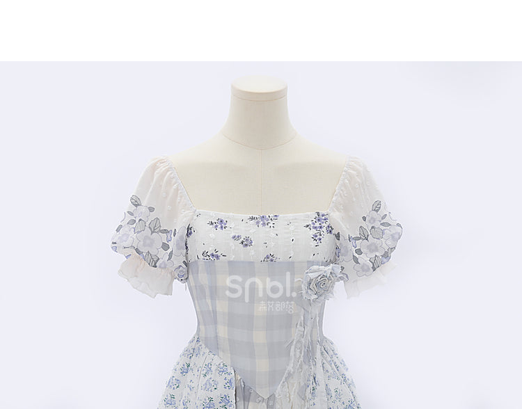 Robe Kawaii à fleurs printanières bleues ON628 