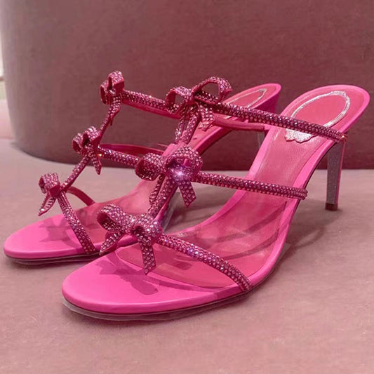 Sweet Rhinestone Bow Sandals High Heels