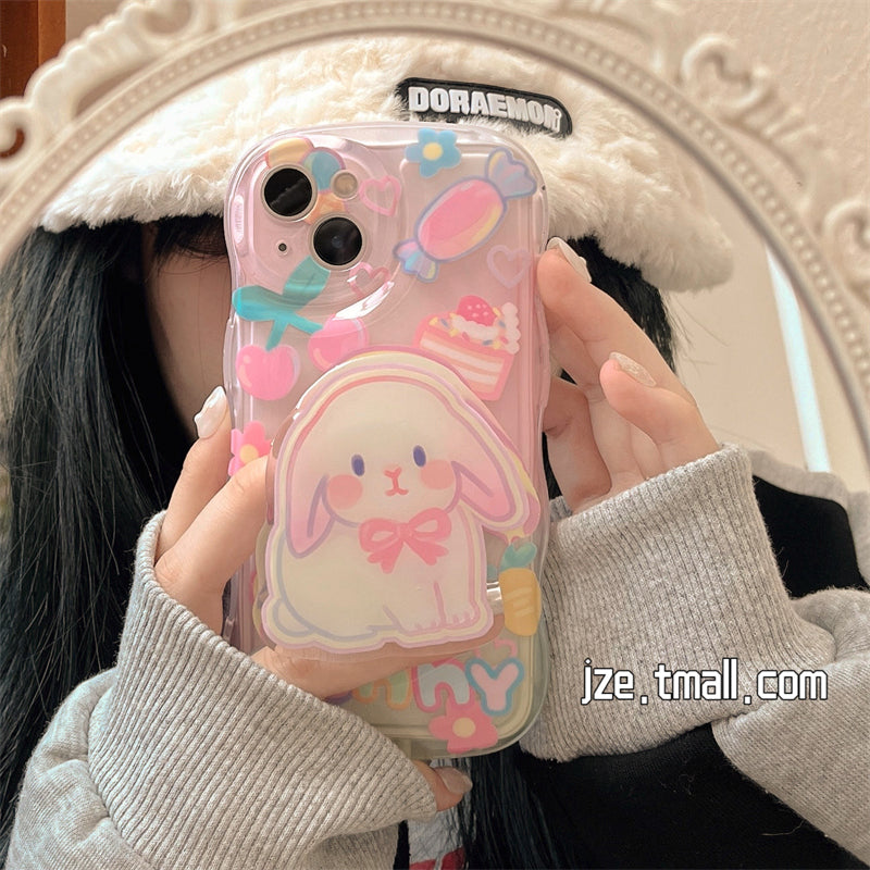 Coque de téléphone à motif de chat et de lapin 