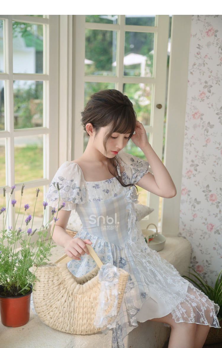 Robe Kawaii à fleurs printanières bleues ON628 