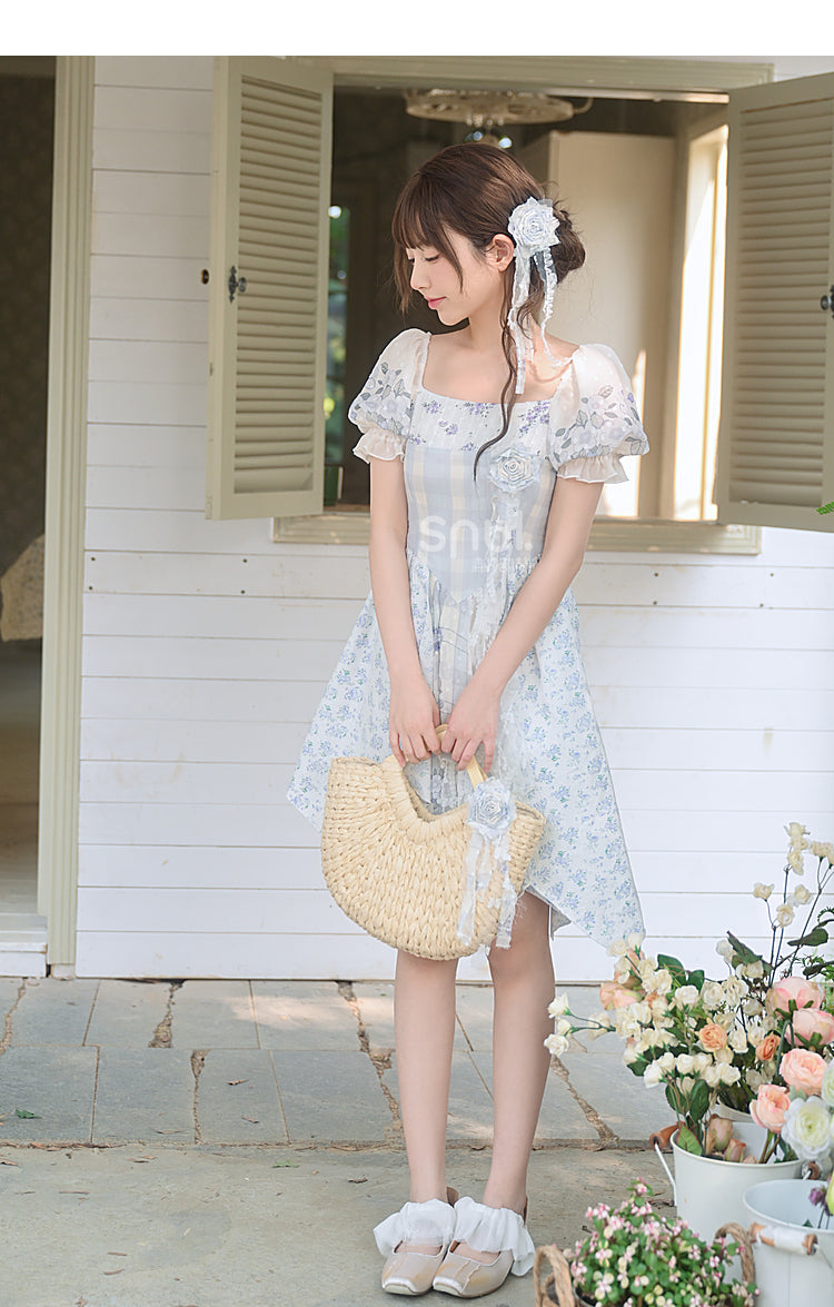 Robe Kawaii à fleurs printanières bleues ON628 