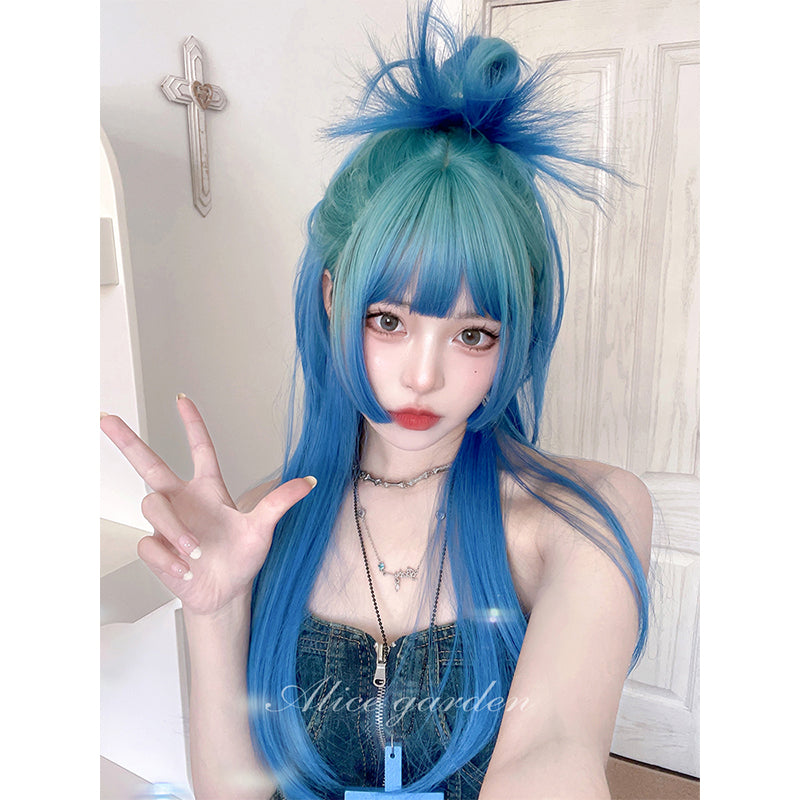 Casual Series Long Ocean Blue Gradient Wig ON981