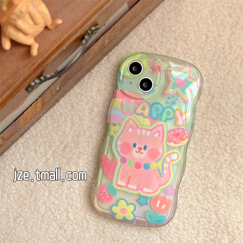 Coque de téléphone à motif de chat et de lapin 