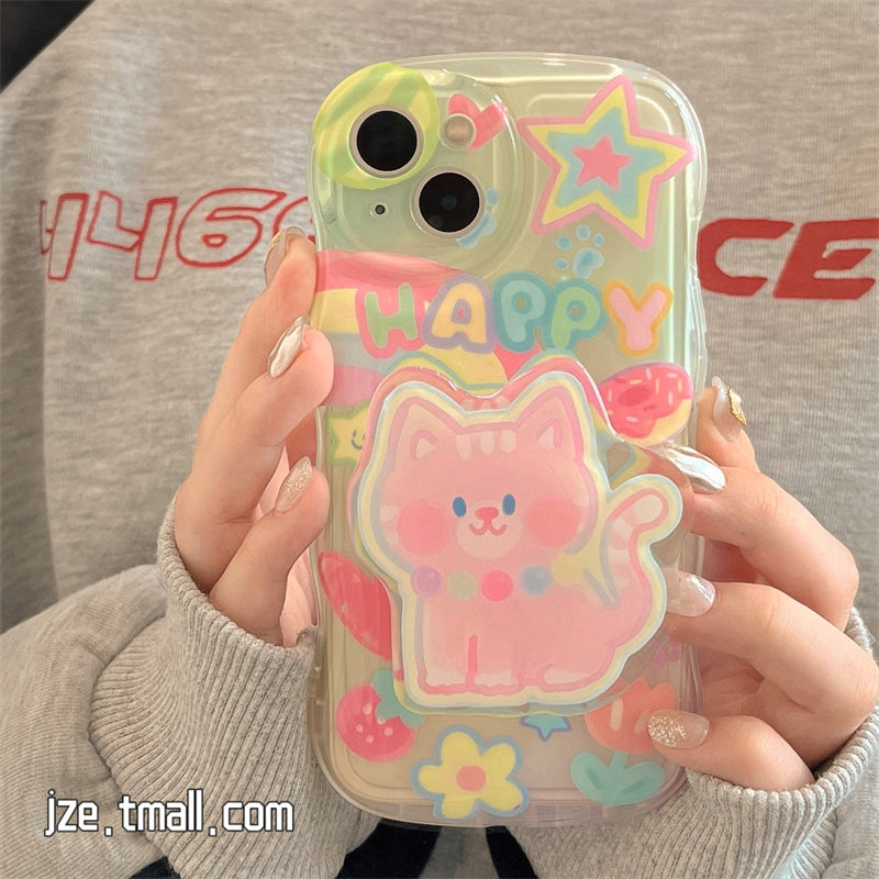 Coque de téléphone à motif de chat et de lapin 