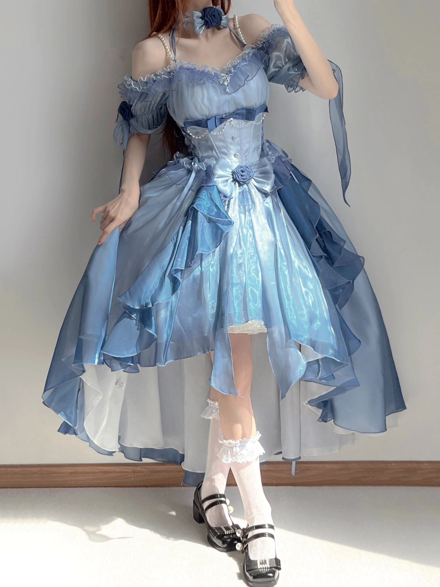 Jolie robe Lolita Kawaii à motif de méduses bleues ON821