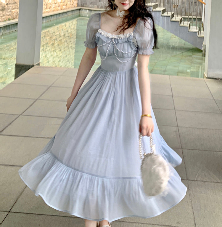 Vintage Romantic Pearl Princess Dress MK17453 - mkkawaiishop