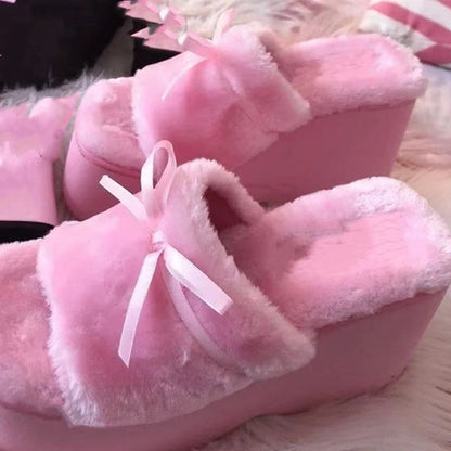 Pink Fluffy Sandals Ribbon Lace - Heartzcore