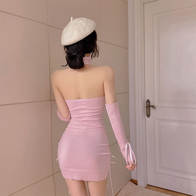 Virgin Killer Sweater Backless Ribbons Sweater Dress