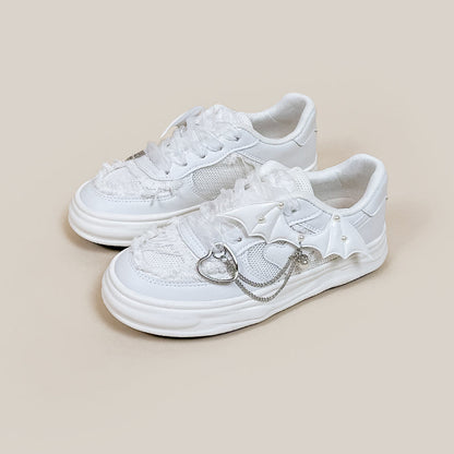 Harajuku Bat Wings Heart Chain White Shoes ON09 - mkkawaiishop