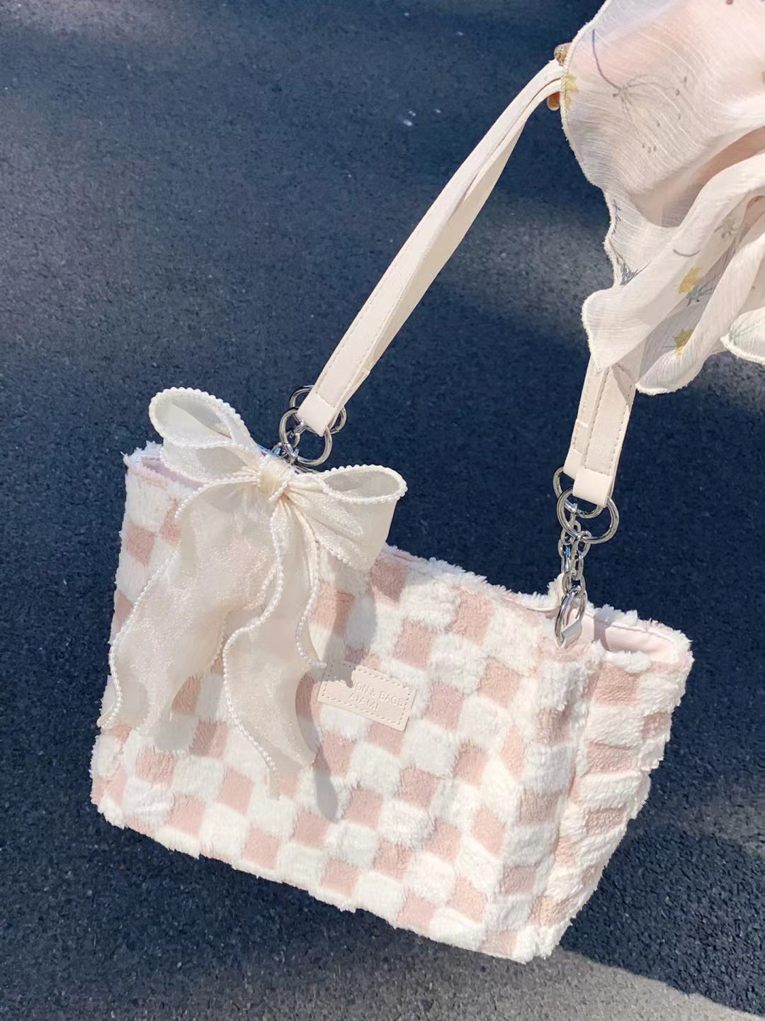 Ribbon Pink Checkered Bag - Heartzcore