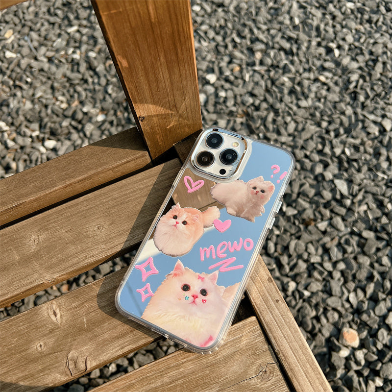 Étui de téléphone miroir à motif de chat mignon