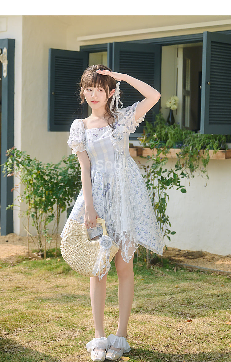 Kawaii Blue Spring Flowers Dress ON628