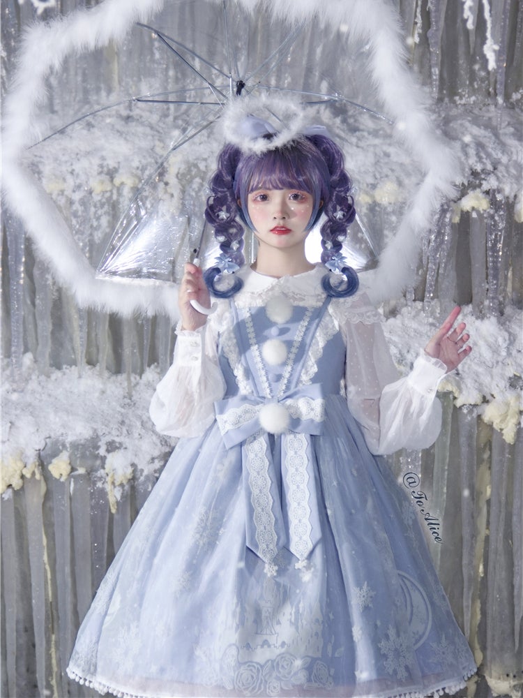 S/M Pink/Blue Kawaii Snow Fluffy Princess Dress and Cloak MK17182 - mkkawaiishop