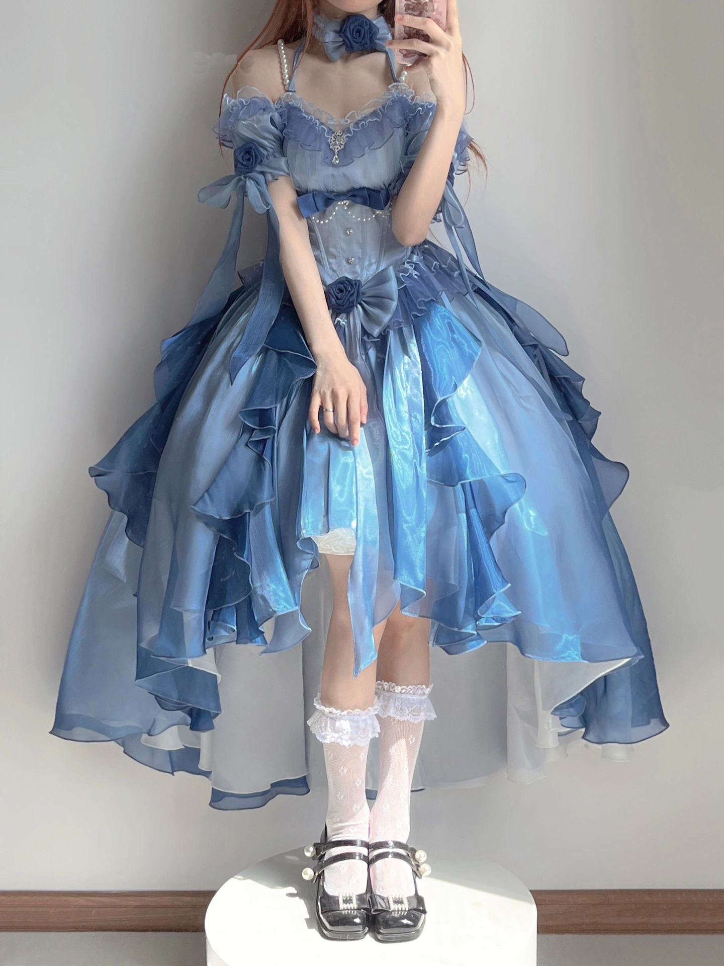 Jolie robe Lolita Kawaii à motif de méduses bleues ON821