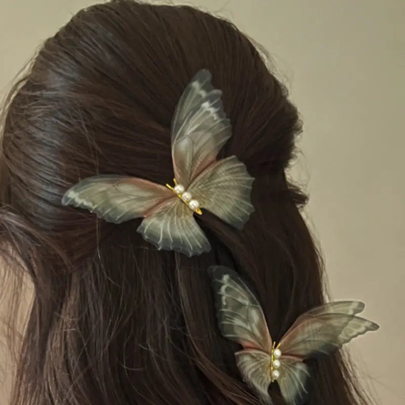 Kawaii Aesthetic Y2K Cute Fairy Pearl Mesh Butterfly Hair Clip MK Kawaii Store