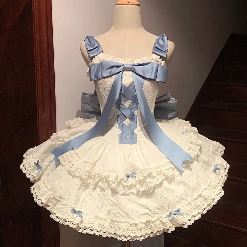 Kawaii Aesthetic Y2K Cute Fairy Pink and Blue Bow Lolita Dress spreepickyshop