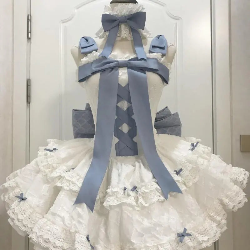 Kawaii Aesthetic Y2K Cute Fairy Pink and Blue Bow Lolita Dress spreepickyshop