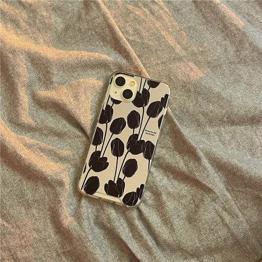 Retro Black Tulip Phone Case for iPhone 11 iPhone 13 Pro Max iPhone 12 Pro Max iPhone 7 Plus iPhone xr LIN92 - mkkawaiishop