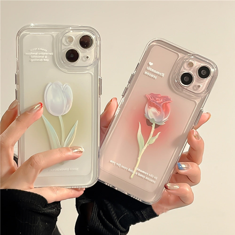 Sweet Rose Flower Phone Case Cover for iphone 14 13 Pro Max 12 11 XR XSMax Clear Shockproof Protective Cases LIN73 - mkkawaiishop