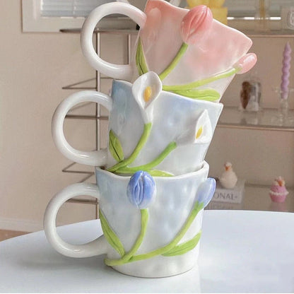 Tuplid Lily Flower Ceramic Mugs Kimi