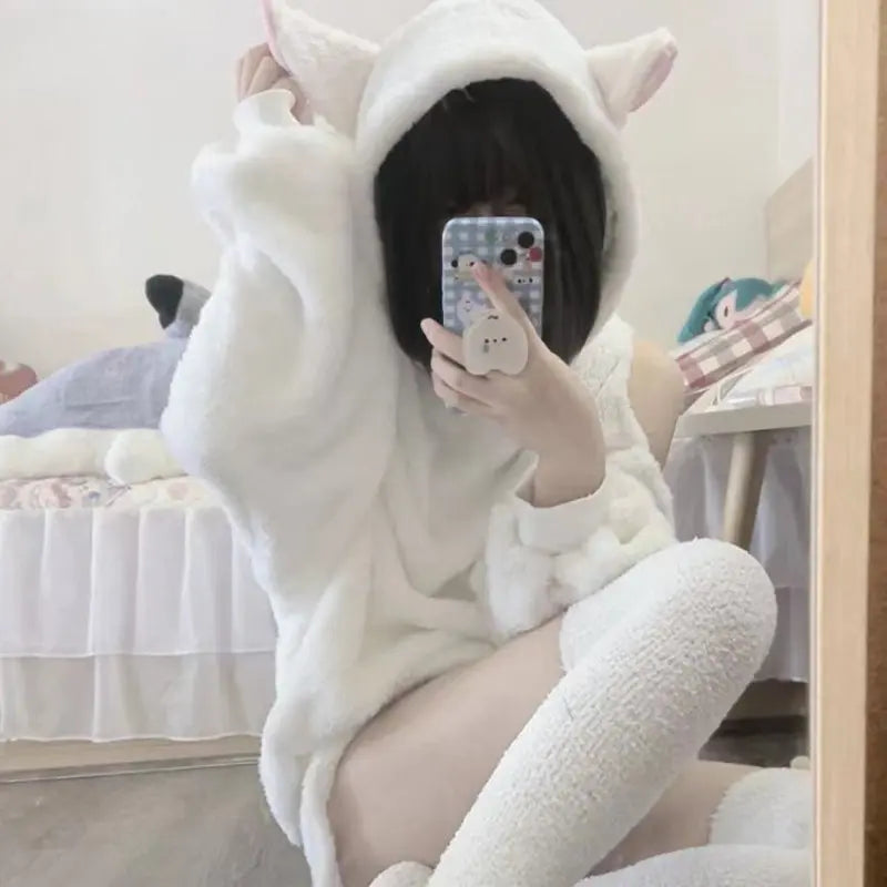 Kawaii Aesthetic Y2K Cute Fairy Sweet Cute Sheep Ear Hooded MK Kawaii Store